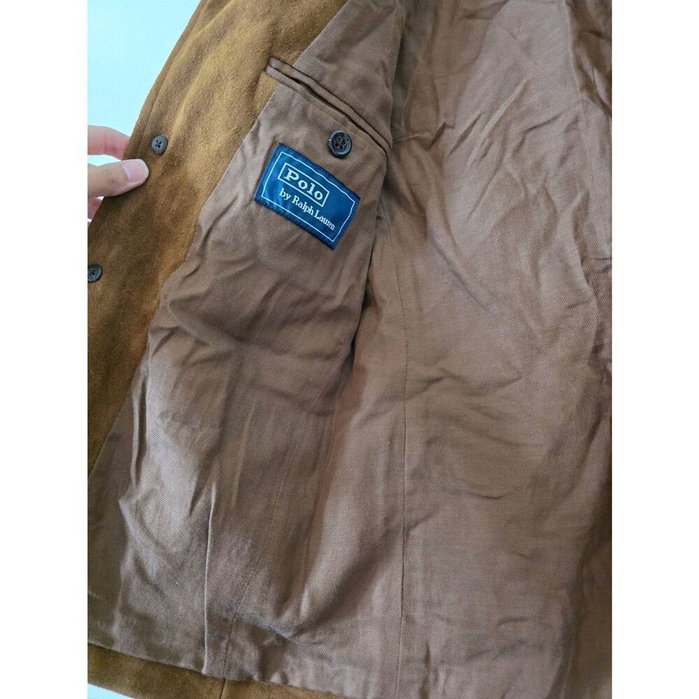 Vintage Polo Ralph Lauren Kids Size 10 Brown Lamb Suede Jacket Made in Italy - Picture 4 of 12